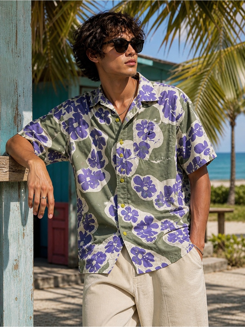 Nike Floral Short Sleeve Button-Up, Men’s Large, Loose Fit